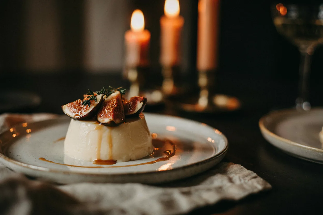 Panna cotta na tanjiru sa karamelizovanim smokvama preko